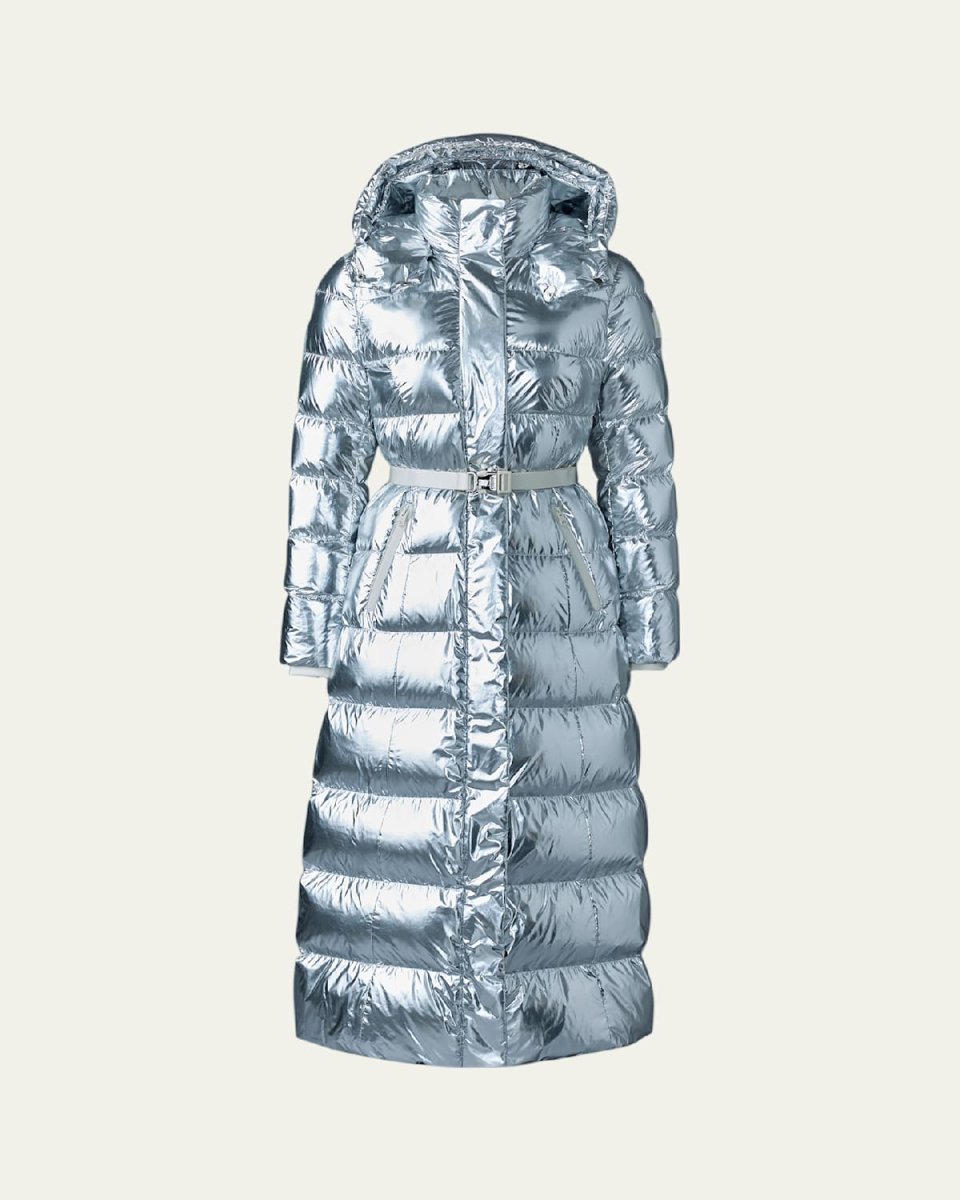 Calina Long Metallic Down Jacket with Hood